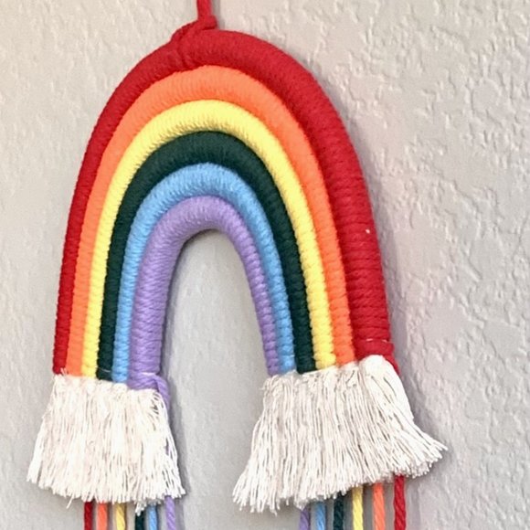 Woven Tasseled Bright Rainbow Wall Hanging Baby Nursery Children's Room Decor - Picture 6 of 6